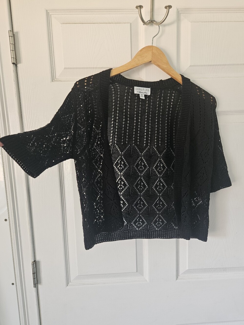 Womens Black Fairy Grunge Goth Crochet Geometric Open Cardigan Boho Petite M